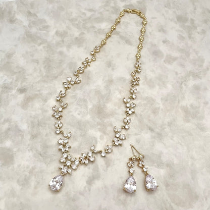 juri yellowgold ジルコニア ネックレス&ピアスセット 【結婚式 アクセサリーセット】