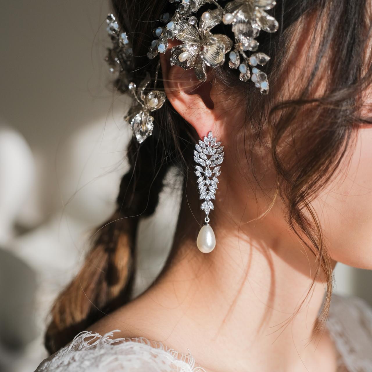 【ピアス】ジルコニア ビジュー パール ウェディング ブライダルピアス p13 【結婚式 ピアス イヤリング】