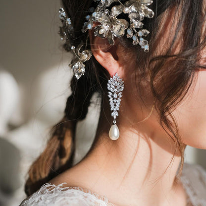 【ピアス】ジルコニア ビジュー パール ウェディング ブライダルピアス p13 【結婚式 ピアス イヤリング】