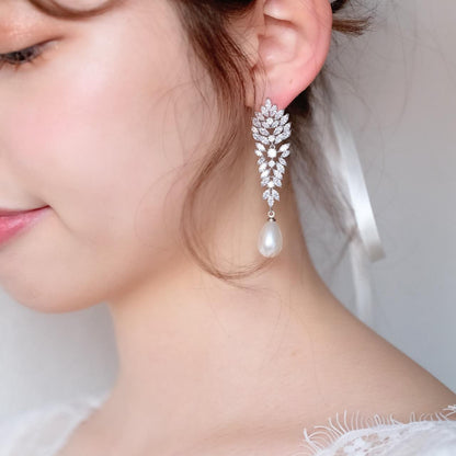 【イヤリング】ジルコニア ビジュー パール ウェディング ブライダルイヤリング p13 【結婚式 ピアス イヤリング】