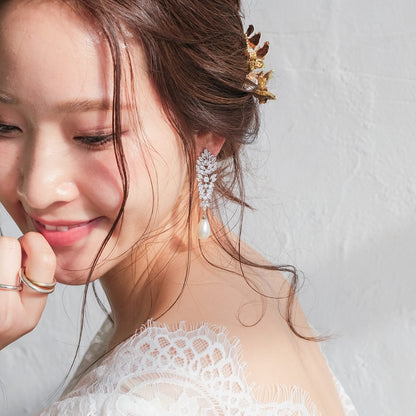 【イヤリング】ジルコニア ビジュー パール ウェディング ブライダルイヤリング p13 【結婚式 ピアス イヤリング】