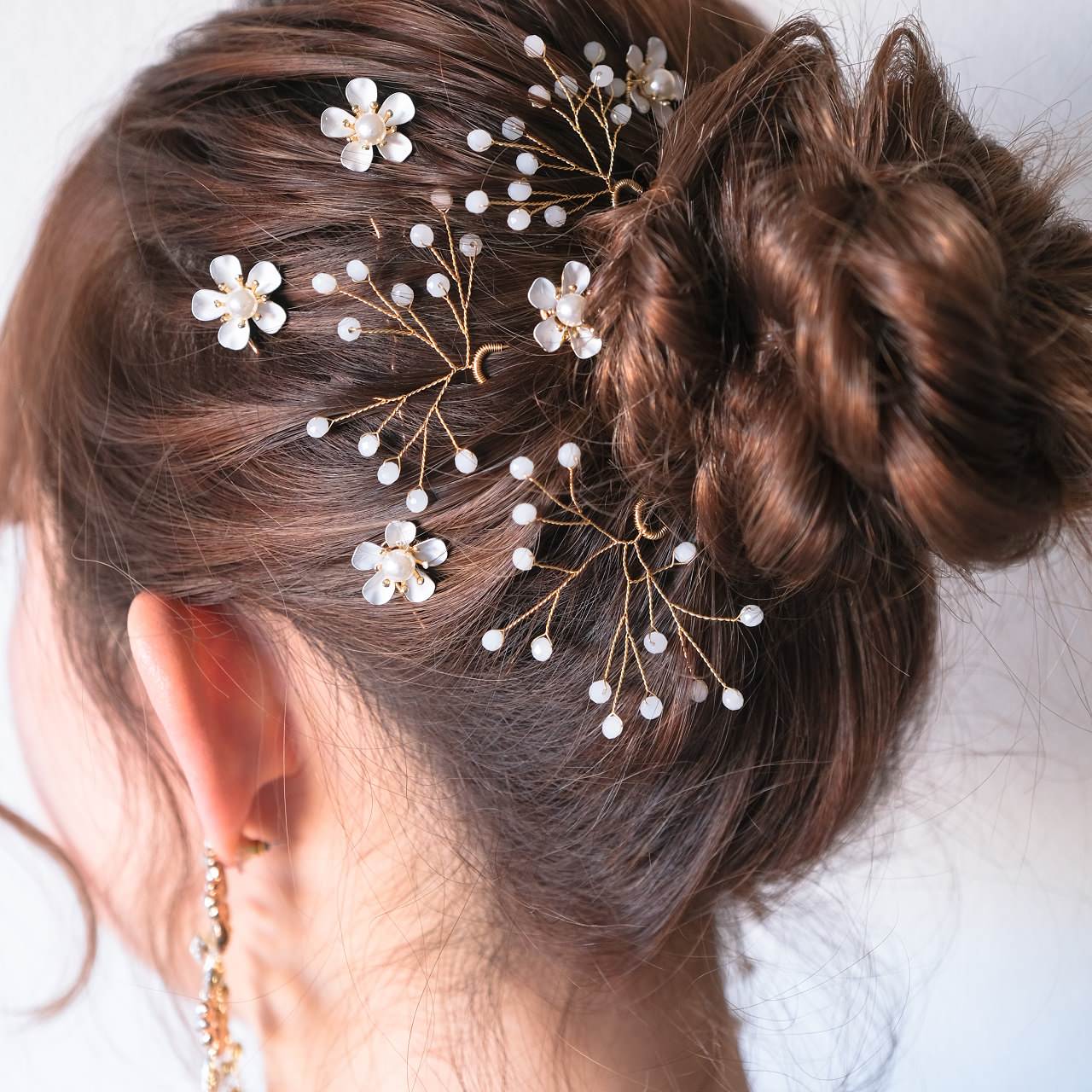 (5点セット)ブライダルヘッドドレス 小枝ピン 小花ピン ゴールド p17 【結婚式 ヘアアクセサリー】