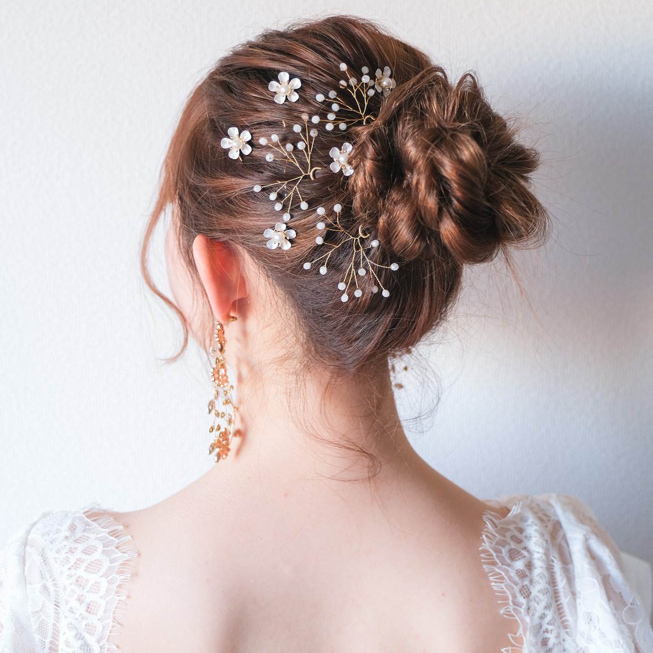 (5点セット)ブライダルヘッドドレス 小枝ピン 小花ピン ゴールド p17 【結婚式 ヘアアクセサリー】