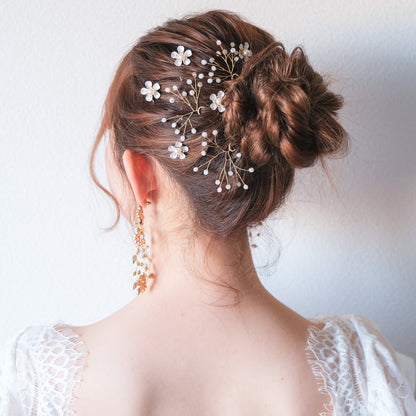 (5点セット)ブライダルヘッドドレス 小枝ピン 小花ピン ゴールド p17 【結婚式 ヘアアクセサリー】