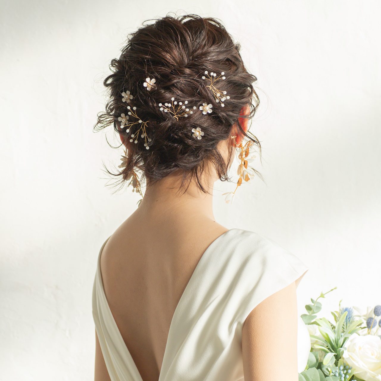 (5点セット)ブライダルヘッドドレス 小枝ピン 小花ピン ゴールド p17 【結婚式 ヘアアクセサリー】