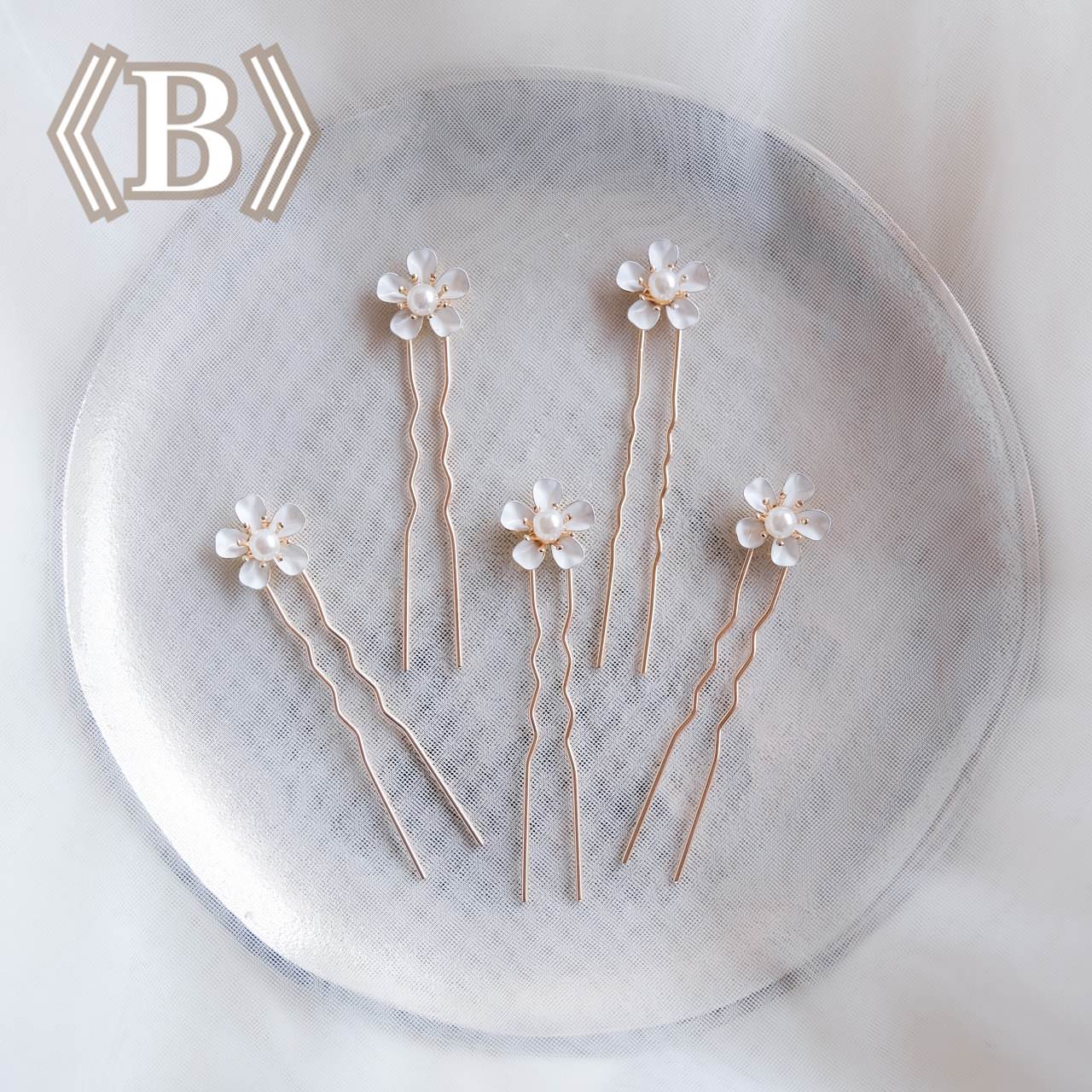 (5点セット)ブライダルヘッドドレス 小枝ピン 小花ピン ゴールド p17 【結婚式 ヘアアクセサリー】