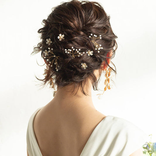 (3点セット)ブライダルヘッドドレス 小枝ピン 小花ピン ゴールド p17 【結婚式 ヘアアクセサリー】
