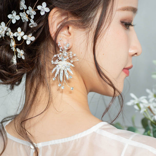 【ピアス】ブライダルピアス 小枝ピアス パール ビジュー シルバー p18 【結婚式 ピアス イヤリング】