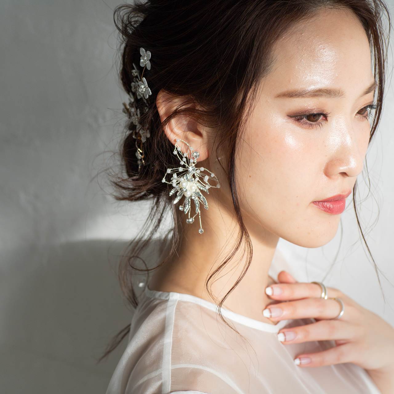 【ピアス】ブライダルピアス 小枝ピアス パール ビジュー シルバー p18 【結婚式 ピアス イヤリング】