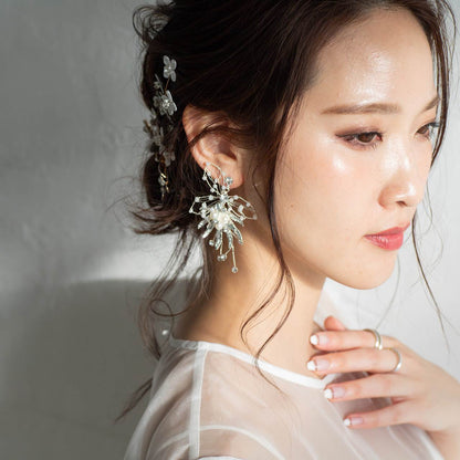 【ピアス】ブライダルピアス 小枝ピアス パール ビジュー シルバー p18 【結婚式 ピアス イヤリング】