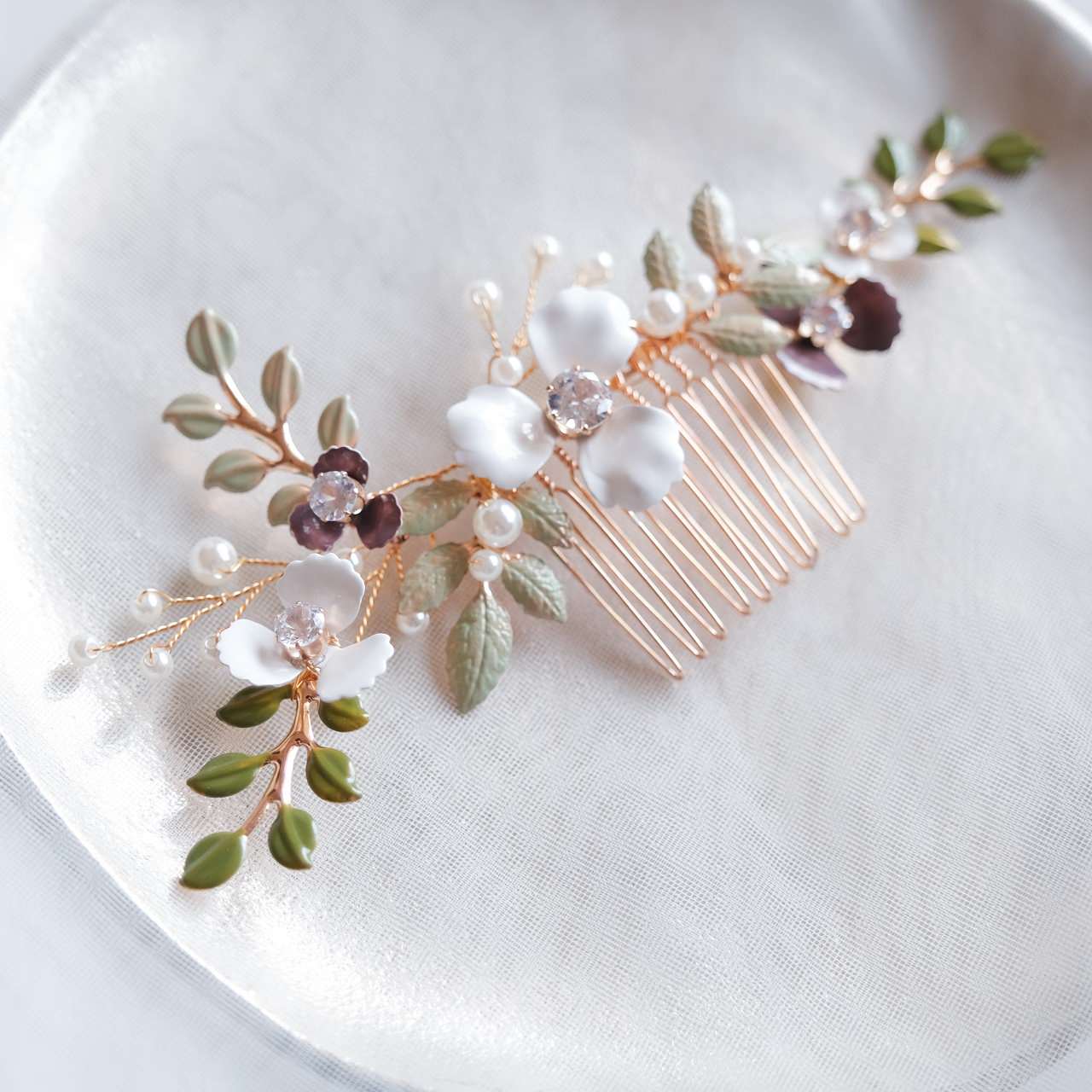 ブライダルヘッドドレス フラワー ビジュー パール ゴールド p20 【結婚式 ヘアアクセサリー】