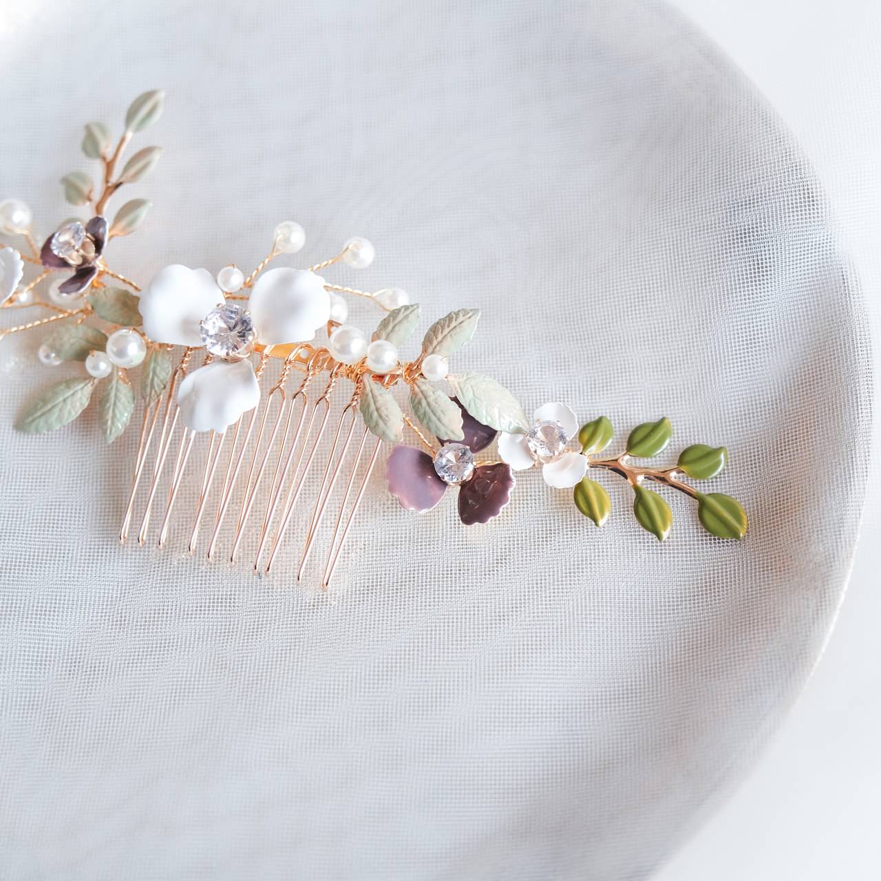 ブライダルヘッドドレス フラワー ビジュー パール ゴールド p20 【結婚式 ヘアアクセサリー】