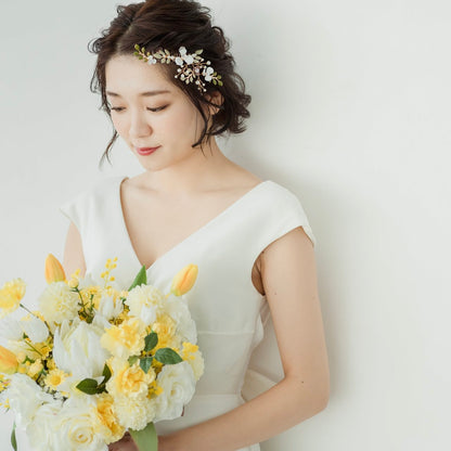 ブライダルヘッドドレス フラワー ビジュー パール ゴールド p20 【結婚式 ヘアアクセサリー】