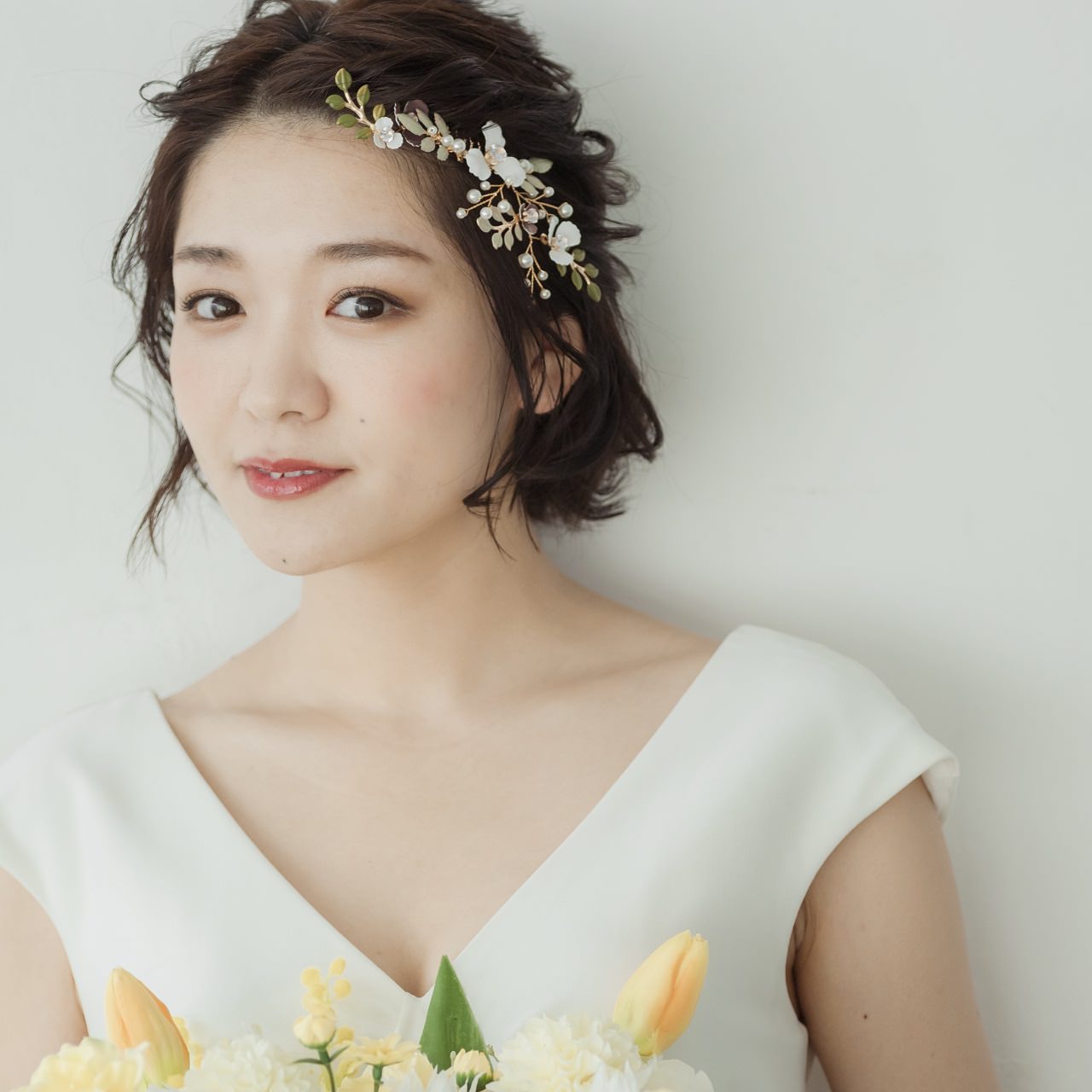 ブライダルヘッドドレス フラワー ビジュー パール ゴールド p20 【結婚式　ヘアアクセサリー】