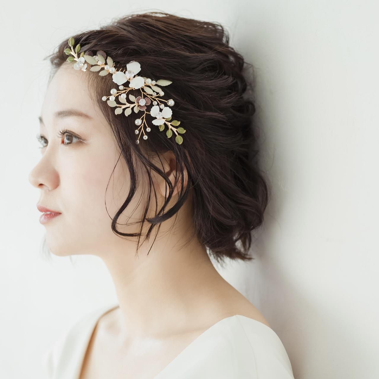 ブライダルヘッドドレス フラワー ビジュー パール ゴールド p20 【結婚式　ヘアアクセサリー】