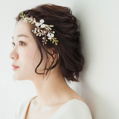 ブライダルヘッドドレス フラワー ビジュー パール ゴールド p20 【結婚式 ヘアアクセサリー】
