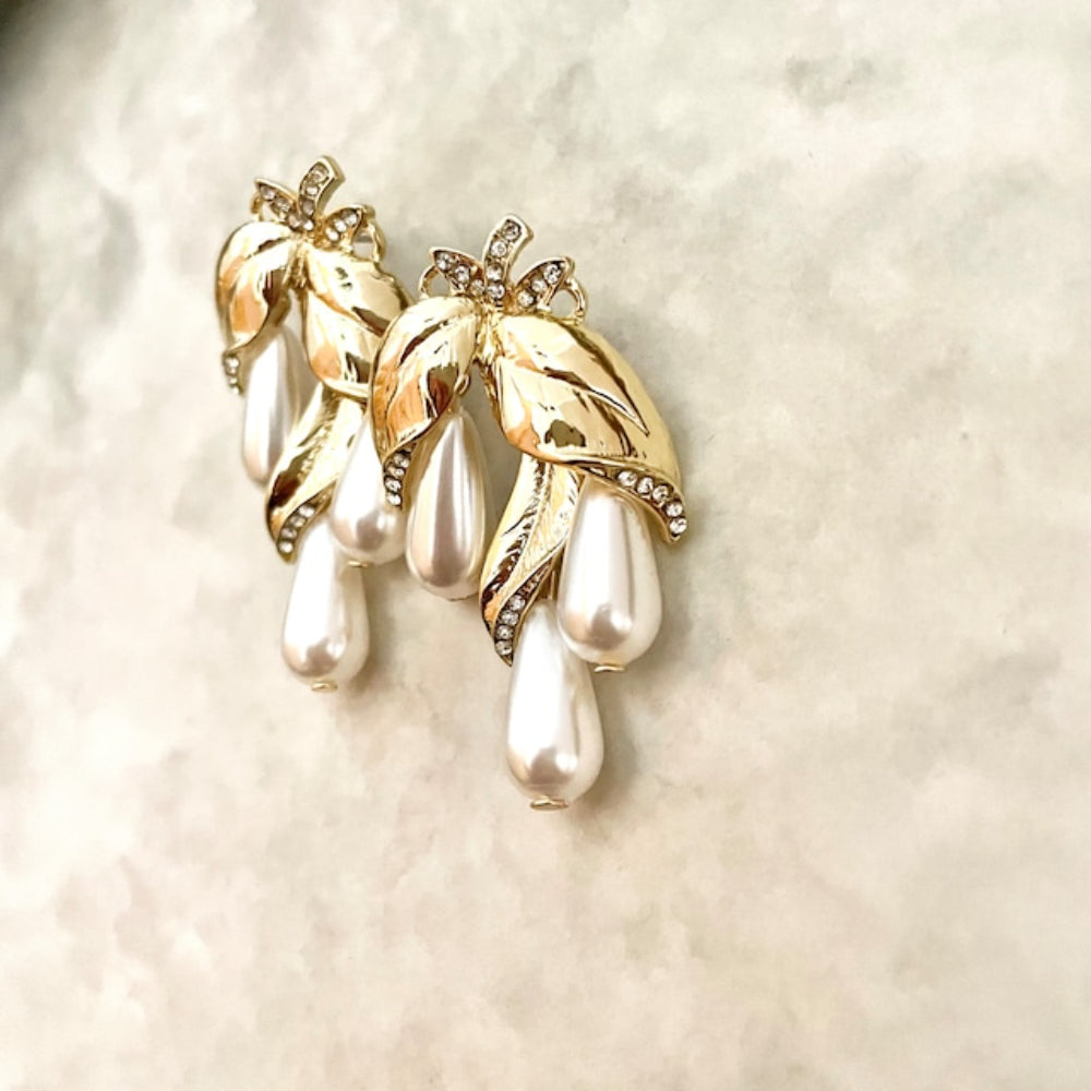 【ピアス・イヤリング】rosette ゴールドパールピアス 【結婚式 ピアス イヤリング】