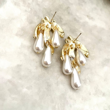 【ピアス・イヤリング】rosette ゴールドパールピアス 【結婚式 ピアス イヤリング】