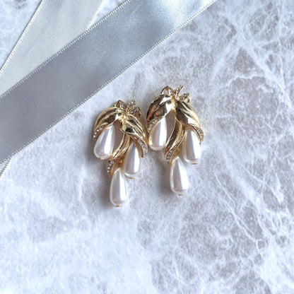 【ピアス・イヤリング】rosette ゴールドパールピアス 【結婚式 ピアス イヤリング】