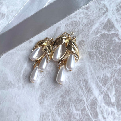 【ピアス・イヤリング】rosette ゴールドパールピアス 【結婚式 ピアス イヤリング】