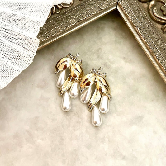 【ピアス・イヤリング】rosette ゴールドパールピアス 【結婚式 ピアス イヤリング】