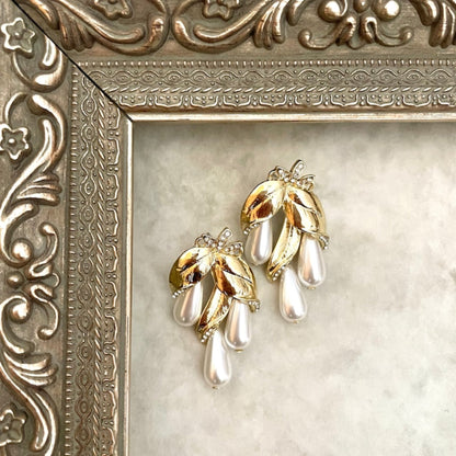 【ピアス・イヤリング】rosette ゴールドパールピアス 【結婚式 ピアス イヤリング】