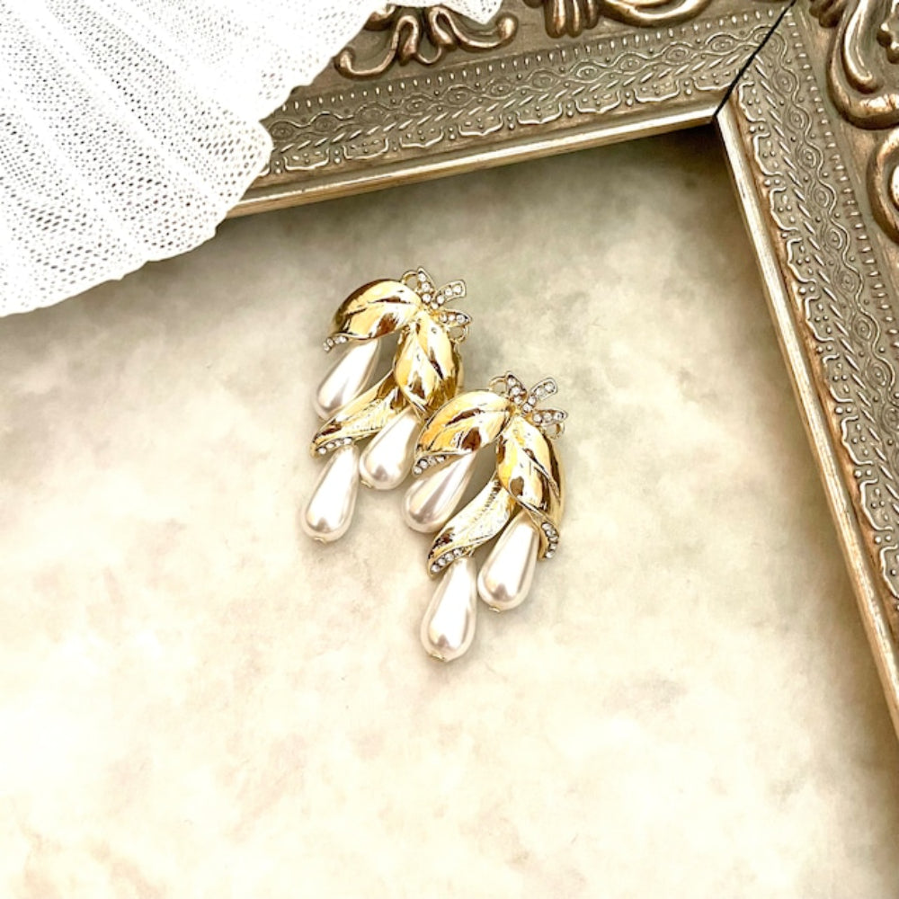 【ピアス・イヤリング】rosette ゴールドパールピアス 【結婚式 ピアス イヤリング】