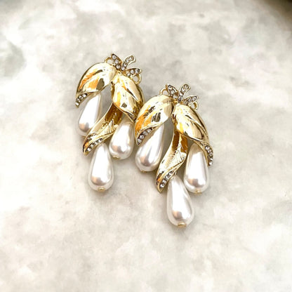 【ピアス・イヤリング】rosette ゴールドパールピアス 【結婚式 ピアス イヤリング】