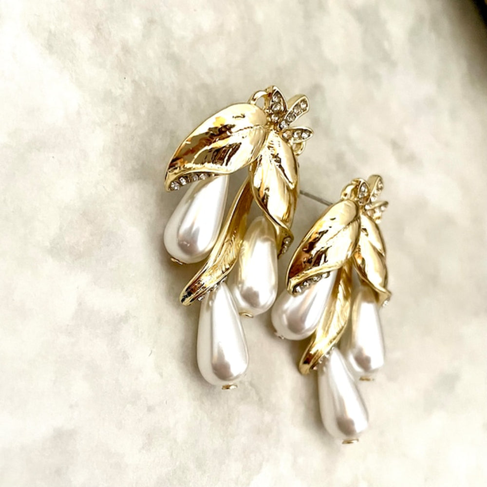 【ピアス・イヤリング】rosette ゴールドパールピアス 【結婚式 ピアス イヤリング】