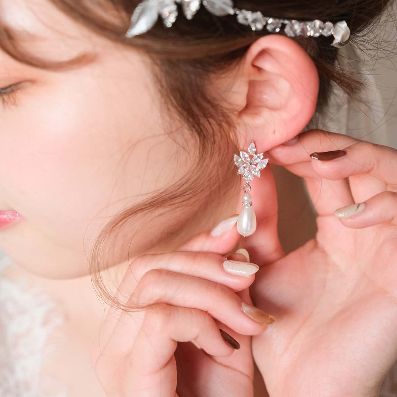 【ピアス】ジルコニア パール ビジュー ウェディング ブライダルピアス p21 【結婚式 ピアス イヤリング】