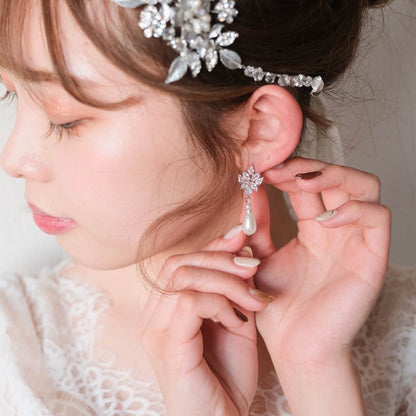 【ピアス】ジルコニア パール ビジュー ウェディング ブライダルピアス p21 【結婚式 ピアス イヤリング】