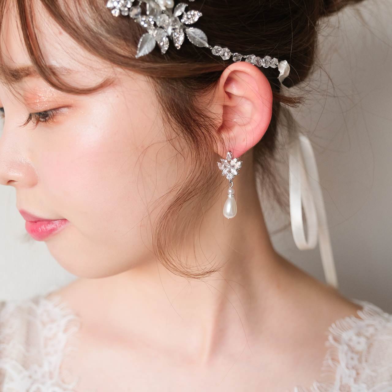【イヤリング】ジルコニア パール ビジュー ウェディング ブライダルイヤリング p21 【結婚式 ピアス イヤリング】