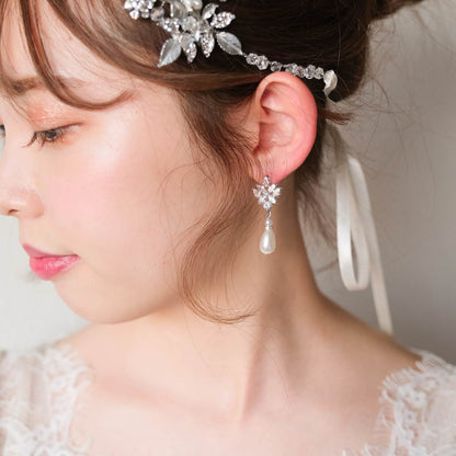 【イヤリング】ジルコニア パール ビジュー ウェディング ブライダルイヤリング p21 【結婚式 ピアス イヤリング】