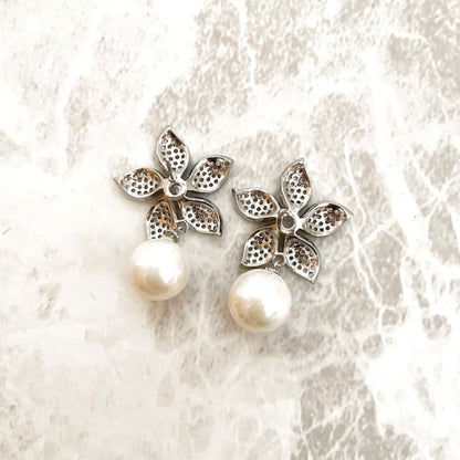 【ピアス・イヤリング】porte ジルコニアフラワーパールピアス 【結婚式 ピアス イヤリング】