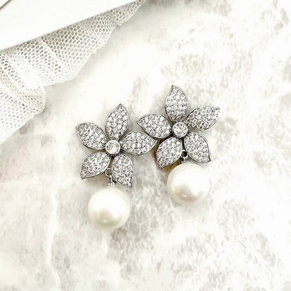 【ピアス・イヤリング】porte ジルコニアフラワーパールピアス 【結婚式 ピアス イヤリング】