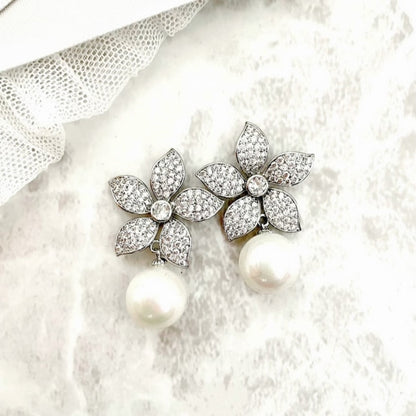 【ピアス・イヤリング】porte ジルコニアフラワーパールピアス 【結婚式 ピアス イヤリング】