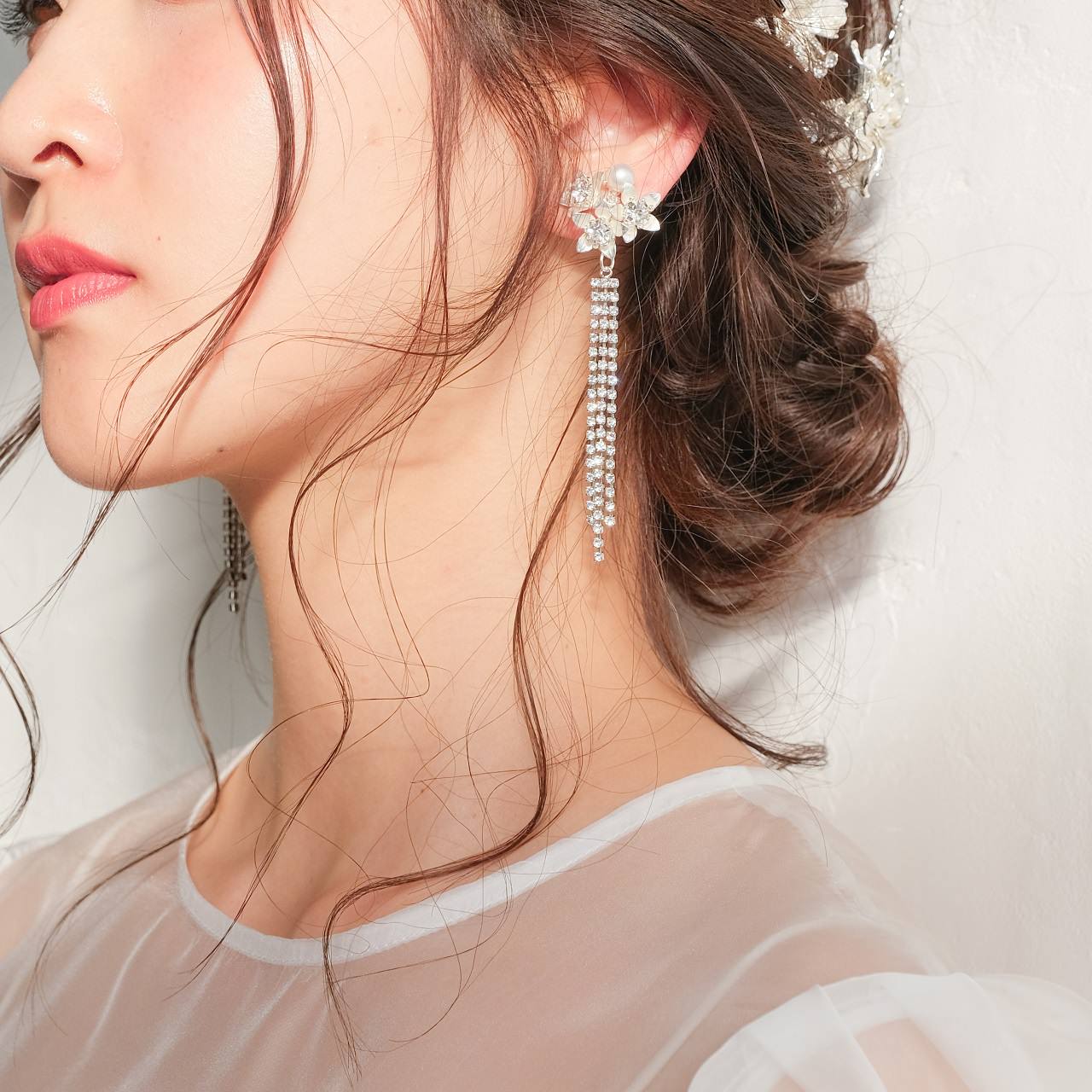 【ピアス】ブライダルピアス ラインストーン タッセルピアス ウェディングピアス p30 【結婚式 ピアス イヤリング】