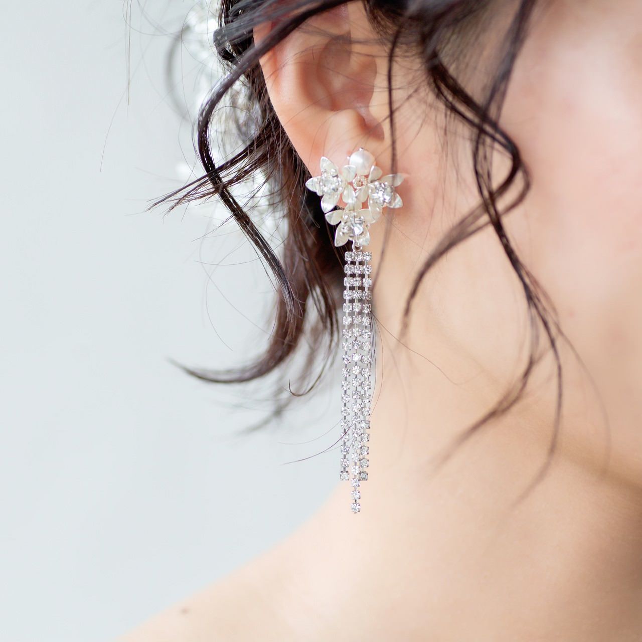 ピアス】ブライダルピアス ラインストーン タッセルピアス