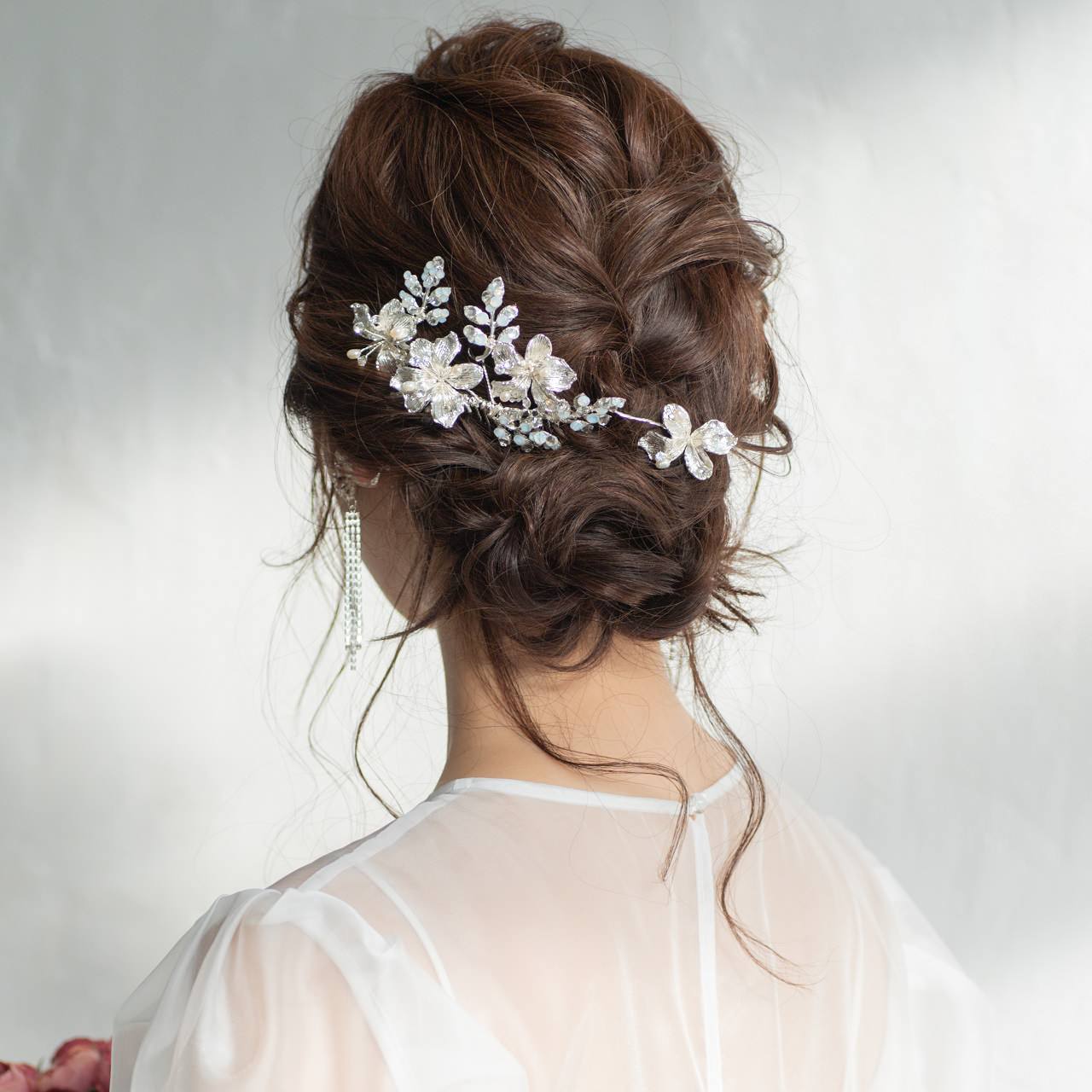 (2点セット) ブライダルヘッドドレス フラワー リーフ ヘッドコーム ピン シルバー p22 【結婚式 ヘアアクセサリー】