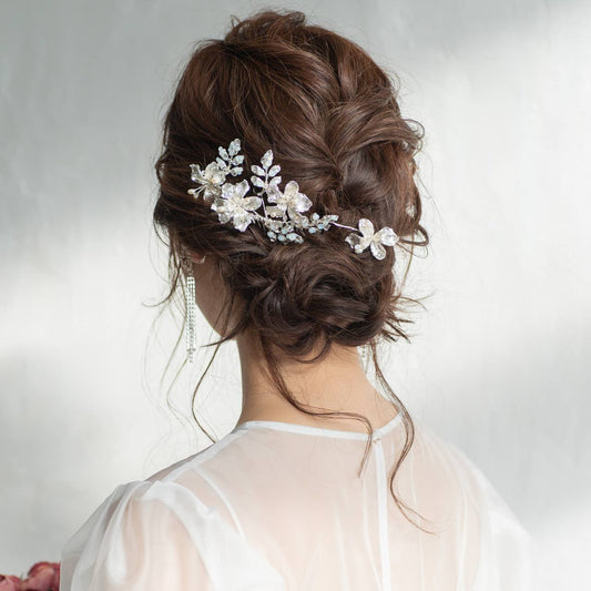 (2点セット) ブライダルヘッドドレス フラワー リーフ ヘッドコーム ピン シルバー p22 【結婚式 ヘアアクセサリー】