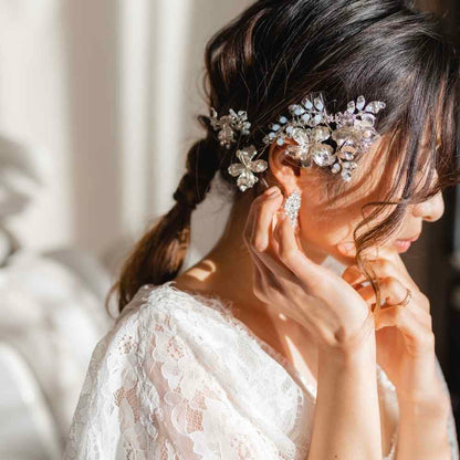 (2点セット) ブライダルヘッドドレス フラワー リーフ ヘッドコーム ピン シルバー p22 【結婚式 ヘアアクセサリー】