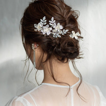 (2点セット) ブライダルヘッドドレス フラワー リーフ ヘッドコーム ピン シルバー p22 【結婚式 ヘアアクセサリー】