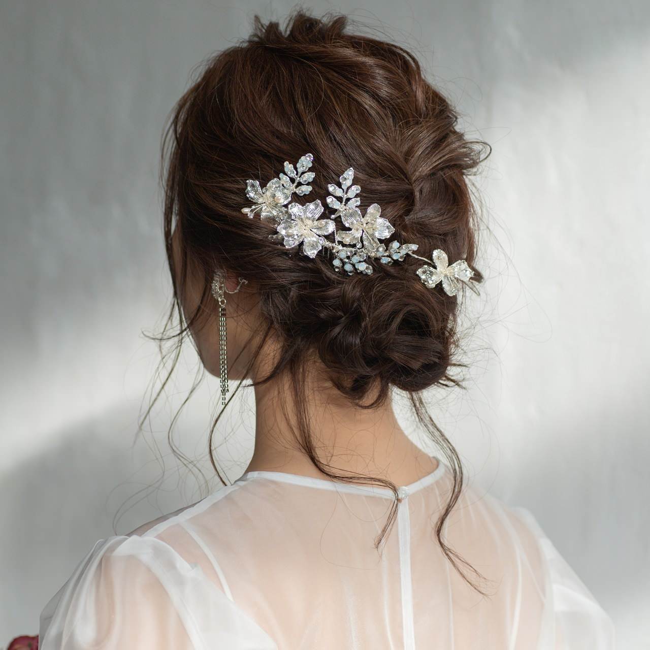 (2点セット) ブライダルヘッドドレス フラワー リーフ ヘッドコーム ピン シルバー p22 【結婚式 ヘアアクセサリー】