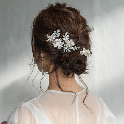 (2点セット) ブライダルヘッドドレス フラワー リーフ ヘッドコーム ピン シルバー p22 【結婚式 ヘアアクセサリー】
