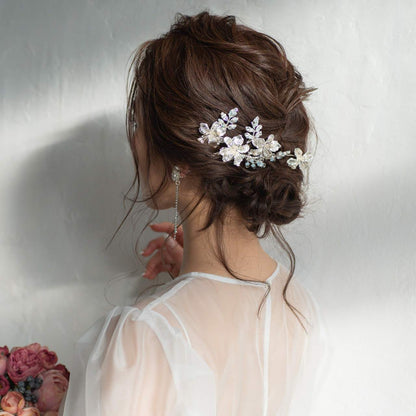 (2点セット) ブライダルヘッドドレス フラワー リーフ ヘッドコーム ピン シルバー p22 【結婚式 ヘアアクセサリー】