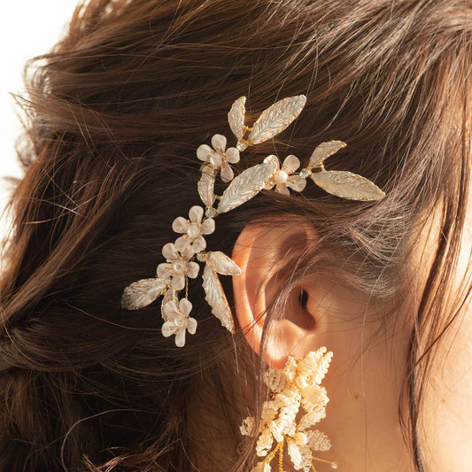 (3点セット) ブライダルヘッドドレス フラワー リーフ ヘッドコーム ピン ゴールド  p25 【結婚式　ヘアアクセサリー】