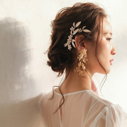 (3点セット) ブライダルヘッドドレス フラワー リーフ ヘッドコーム ピン ゴールド p25 【結婚式 ヘアアクセサリー】