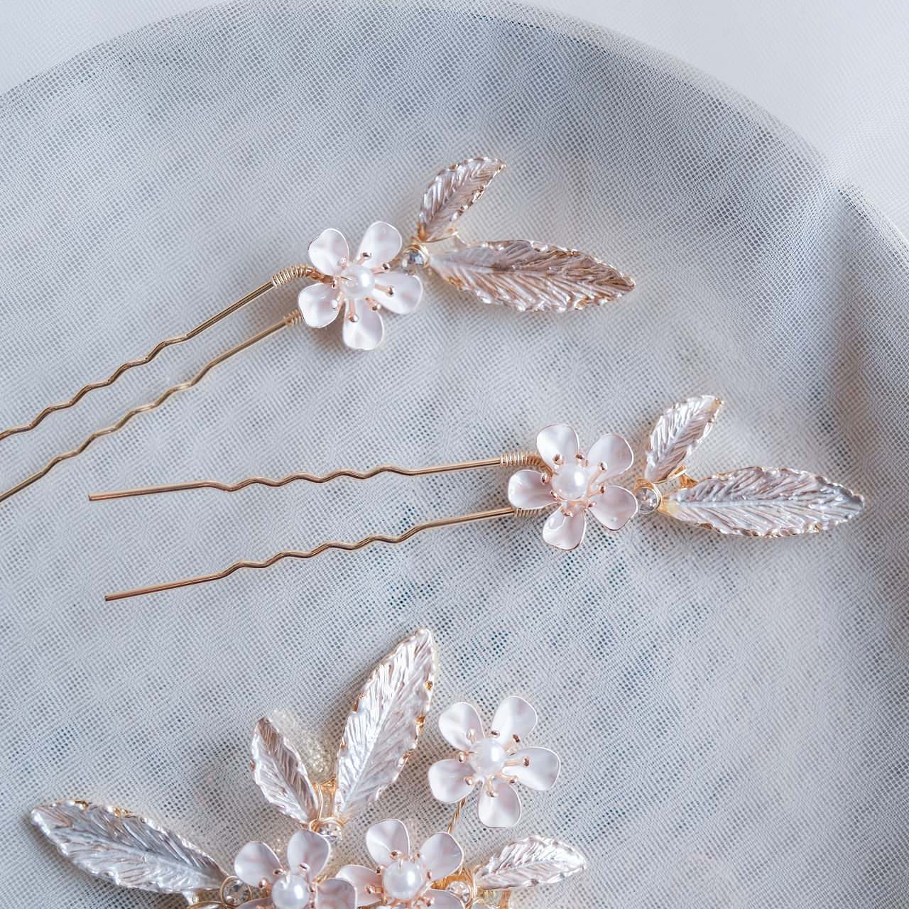 3点セット) ブライダルヘッドドレス フラワー リーフ ヘッドコーム