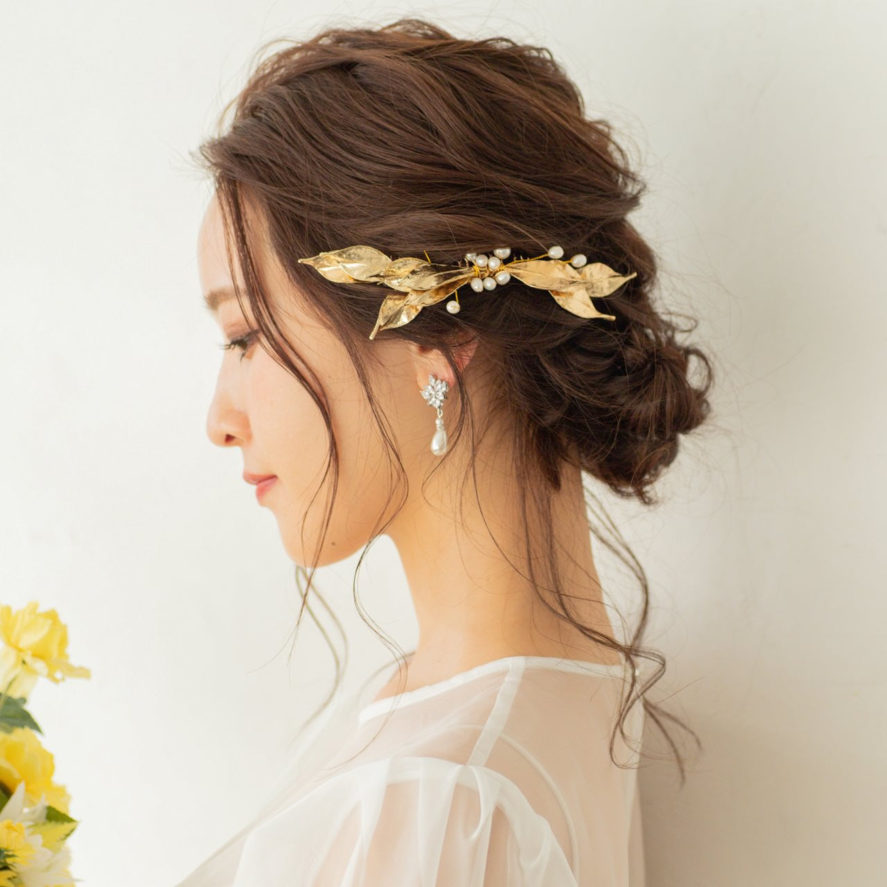 ブライダルヘッドドレス パール リーフ ヘッドコーム ゴールド  p26 【結婚式　ヘアアクセサリー】