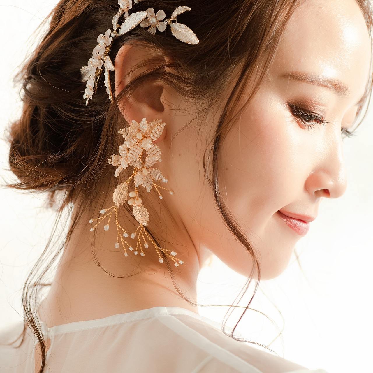 【イヤリング】ブライダルイヤリング 小枝イヤリング ビーズ ゴールド p27 【結婚式 ピアス イヤリング】